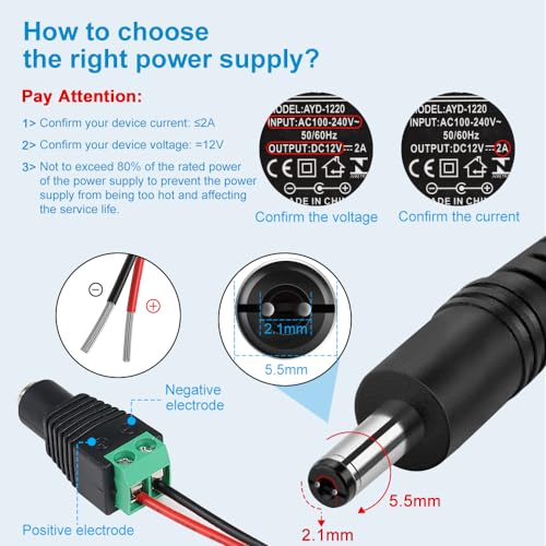 Image of 12V Power Supply, 12 Volt 2A 24W DC Power Supply with On Off Switch, Black Switching LED Power Adapter, AC 110V to 12V Transformer Plug for LED Strip Lights with 5.5 /2.1 DC Female Connector, 3 Pack