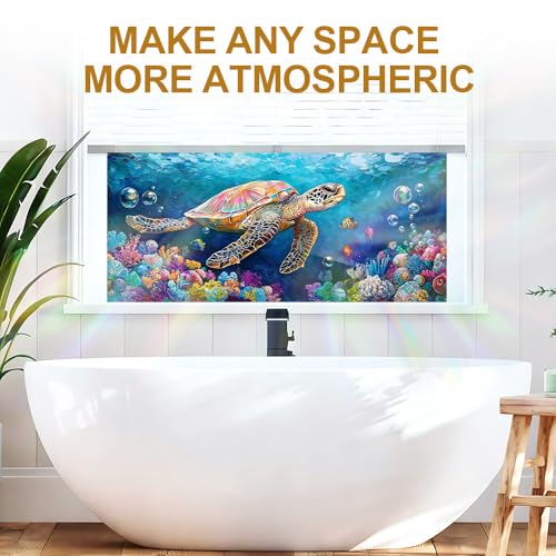 Image of Sea Turtle Stained Glass Window Film - Ocean Privacy Cling