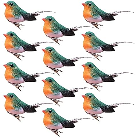 RNSUNH 12pcs Artificial Robin Bird Artificial Feather Robin Birds Decoration with Clip Simulated Foam Bird Adornment Ornament for Christmas Tree Home Xmas Decor Craft Cover