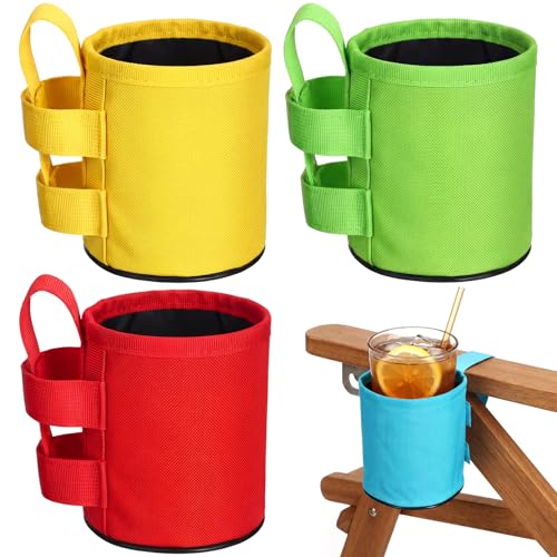 Patelai 4 Pack 4.1x3.5in Beach Chair Cup Holder Camping Chair Drink Holder Portable Universal Water Bottle Organizer Accessories for Outdoor Beach Camping Lawn Fishing Pool Patio Loungers (4 Colors)