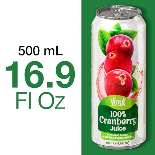 Image of VINUT 100% Cranberry Juice, No Added Sugar, Not From Concentrate, 16.9 fl oz (500 mL) Can, Pack of 12