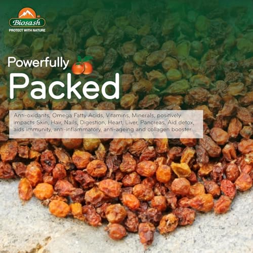 Image of Biosash Sea Buckthorn Dry Berries 100g*3 - Sun Dried Seabuckthorn Berries With Vitamins, Antioxidants, Natural Dried Sea Buckthorn Berry, Omega 3 6 7 & 9 | Helps in immunity, Heart, Liver health