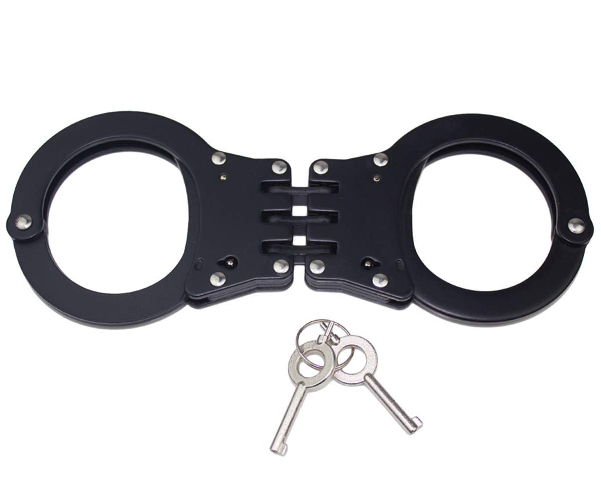 Double Lock Handcuffs, Adjustable Heavy Duty Steel Wrist Cuffs with 2 Keys & Handcuffs Holster in Police Edition Professional Grade