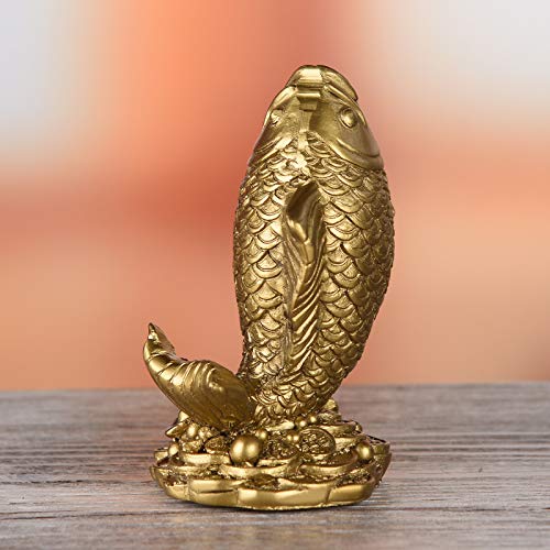 Estatua de pez Feng Shui de resina decorativa dorada miniatura 7