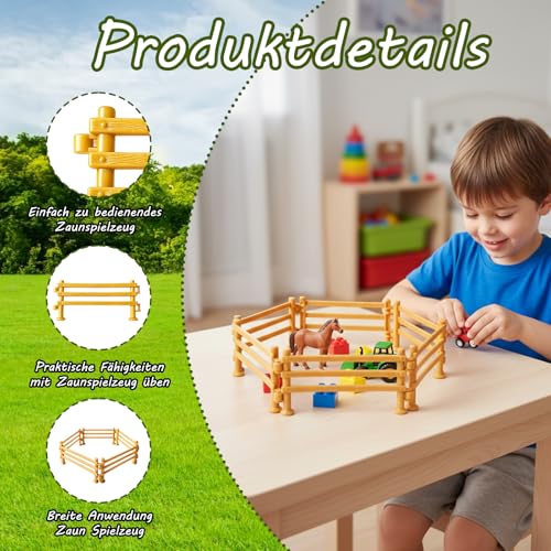 Schleich Zaun, 80 Stück Miniatur Zaun für Kinder, DIY Farm Szenen, Kreatives Spielzeug, Lernspielzeug für Kinder ab 3 Jahren, Eltern-Kind Interaktion, Mini Zaun Set