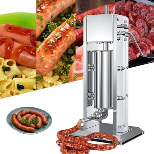 GTHTUHFD Embutidora De Salchichas Vertical De Acero Inoxidable, Manual, con Base De Succión Y 6 Boquillas Profesionales.,10L