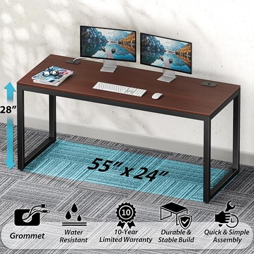 SHW 55-Inch Commercial-Grade Office Computer Desk, Cherry - Thumbnail 4