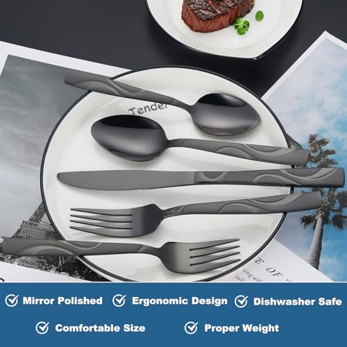 FONGDANLAITE Black Silverware Set, 40 Pieces Stainless Steel Flatware Utensils, Cutlery Set Service for 8 Including Fork Spoon and Knife, Dishwasher Safe by FONGDANLAITE - Image 4