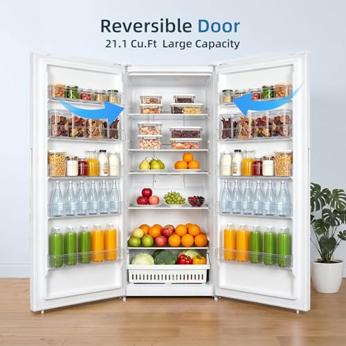 Image of Antarctic Star 21.2 Cu.Ft Convertible Freezer Refrigerator,Upright fridge with powerful LED light,Reversible door for Kitchen,Dorm and Office,White