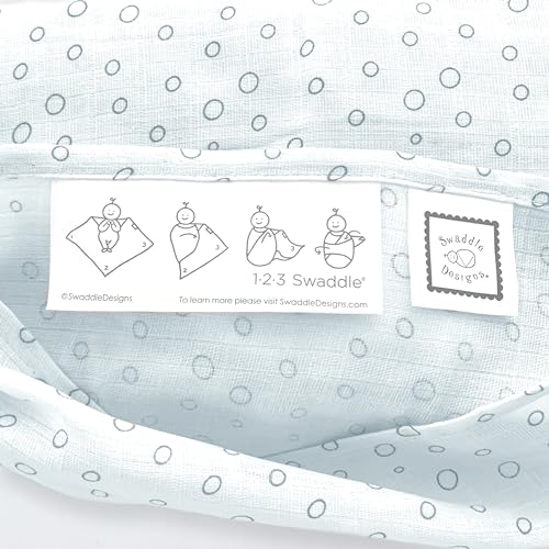 Image of SwaddleDesigns Marquisette Swaddling Blanket, Premium Cotton Muslin, True Blue Cute and Calm (Pack of 2)