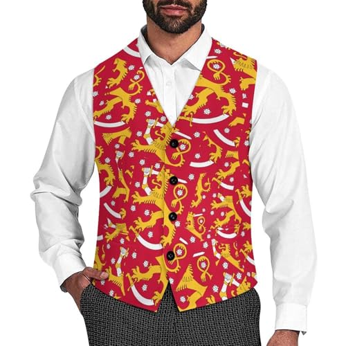 Coat Arms of Finland Suit Vest for Men Slim Fit Tuxedo Waistcoat Button Down V Neck Business Dress Coat