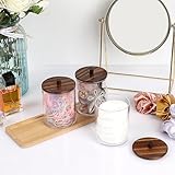 SUMTree 3 PCS Qtip Cotton Ball Holders Acrylic Qtip Dispenser with Wooden Lid and Tray, Floss Swab Dispenser, Bathroom Storage Jar Canister, Plastic Apothecary Jar for Kitchen Bathroom Dressing Table - Image 5