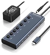 Minisopuru Powered USB Hub,7 IN1 Powered USB C Hub with 3 USBA 3.0 Data Ports and 4 USB C Data, S...