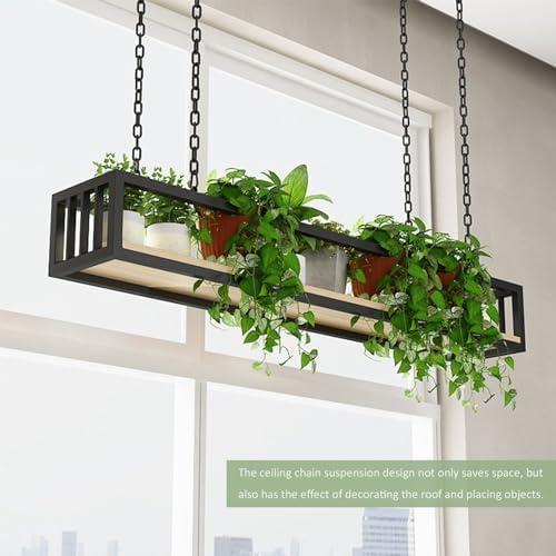 Ceiling Hanging Plant Shelves - Floating Storage Shelf for Flower Pots, Wine Rack, Home Decor - Wall-Mounted Rack for Living Room, Kitchen, Balcony, Bar (100x25x15cm)
