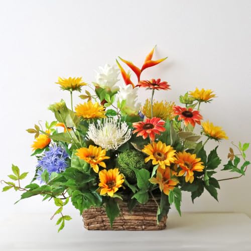 山久 造花 ヘルコニアとひまわり ダイヤモンドリリーなどの華やかな夏のアレンジ 2606-1638 花 父の日 CT触媒加工 シルクフラワー 向日葵 ヒマワリ インテリア フラワーアレンジメント arg [3]