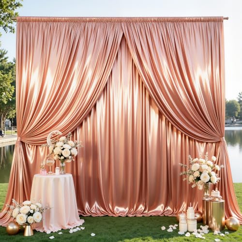 Rose Gold Glitter Satin Backdrop Curtain for Parties 20x10FT Shimmer Photo Backdrop Drapes Non-Wrinkle Sparkle Drapes for Backdrop Wedding Baby Shower Christmas Decorations