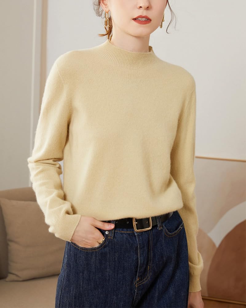 E-girl Maglione da donna 95% cashmere con colletto alto, a maniche lunghe, in lana di cashmere, tinta unita, rilassato sottile, YZL501