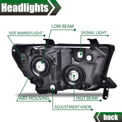 Image of GRAND ORANGE Headlights Assembly Compatible with Toyota Tundra 2007-2013, Fit Toyota Sequoia 2008-2017 Driver & Passenger Side 811100C051 811500C051 TO2503171 TO2502171 Clear Lens Chrome Housing
