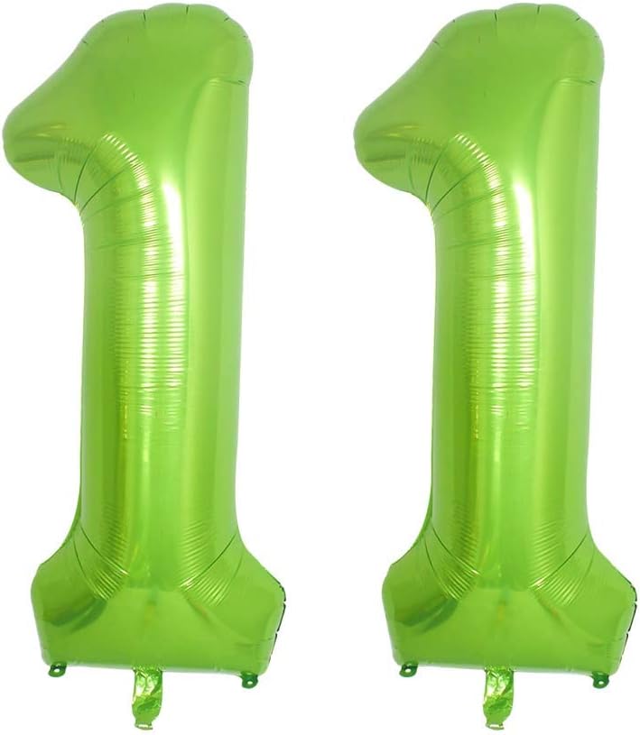 Green Foil 40 in 11 Helium Jumbo Number Balloons, 11st Birthday Decoration Digital Balloon for Women or Men, 11 Year Old Party Supplies