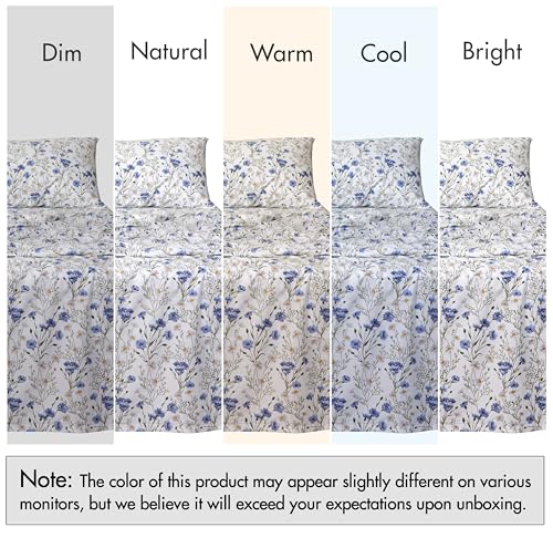 Percale de coton 100% lit double : parure chic à motif floral bleu style hôtel - 8