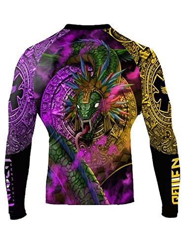 Raven Fightwear Men's Quetzalcoatl Aztec Rash Guard MMA BJJ Black Medium