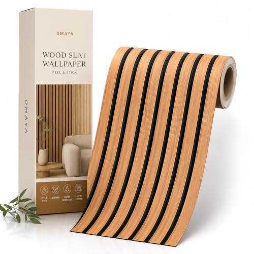 Image of DMAYA Wooden Wallpaper for Walls | Vertical Wood Wall Stickers for Wall Decor | Self Adhersive Wall Paper for Home Kitchen Living Room and Bedroom | 45 x 500 Cm | Brown