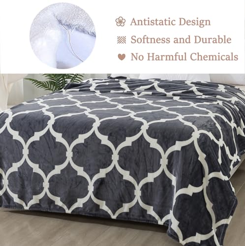 Gray Pattern Throw Blanket, 50x60 Inches Travel Size Microfiber Soft Cozy Fluffy Warm Hand Made Throw Blankets for Couch, Sofa, Chair, Bed, Camping, Picnic,Grey and White - Thumbnail 2