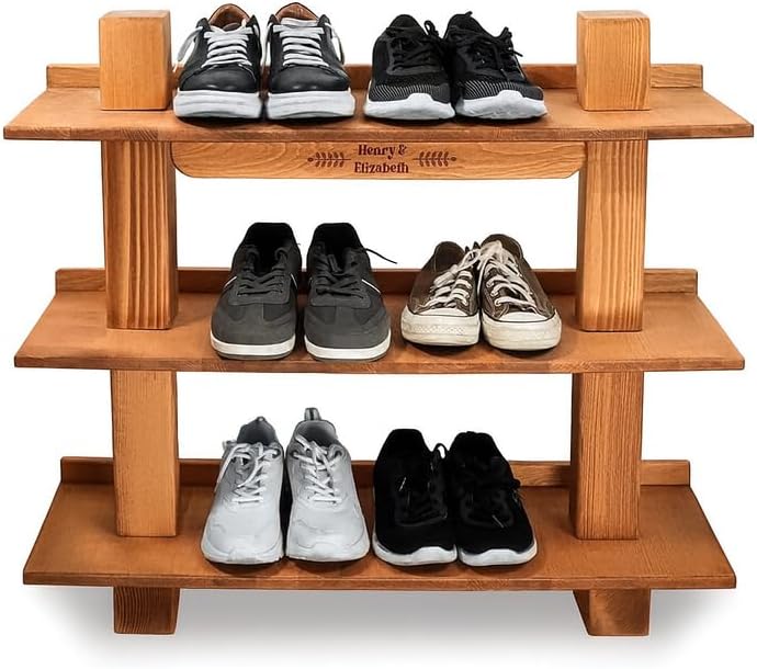 Personalized Couple Name Entrway Shoe Rack, Custom Wedding Gift, Wooden Family Shoe Storage, Housewarming Gift, Rustic Entryway Decor Gifts