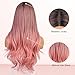 AISI BEAUTY Ombre Pink Wigs 24 Inch Long Wavy Colorful Wig for Women Middle Part Heat Resistant Synthetic Hair Wigs for Cosplay Party