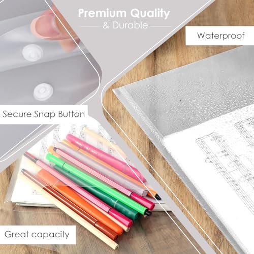 Image of Shuban Document File Folders with Snap Button Closure, Waterproof Plastic Envelope Pouches for Letter /A4 Size Paper, Assorted Transparent Colors (Style-6-A3 Clear Transparent Folder-6Pcs)