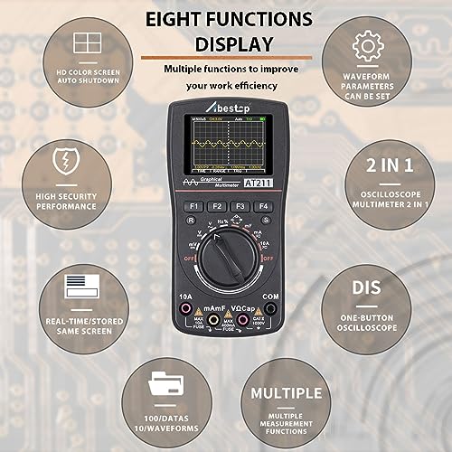 Image of AT211 Oscilloscope Multimeter 2 in 1 Oscilloscope 1MHz Bandwidth 2.5Msps Sampling Rate Meter Function AC /DC Current /Voltage Tester