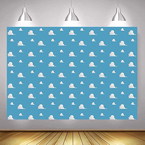 Fanghui 7x5FT Cartoon Kids Backdrop Blue Sky White Clouds Background Birthday Party Boy Baby Shower Dessert Table Banner Supplies Photo Booth Props