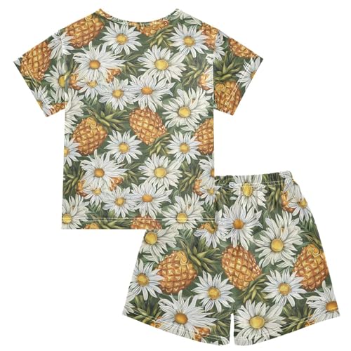 ALAZA Daisy Flowers Pineapples Pajama Set Short Sleeve Sleepwear Soft Lounge Nightwear2