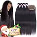 Brazilian Human Hair Bundles With Closure 8A Brazilian Straight Hair 4 Bundles With 4X4 Closure Grace Length Mink Brazilian Hair With Lace Closure(22 24 26 28+Closure 20,Three Part)