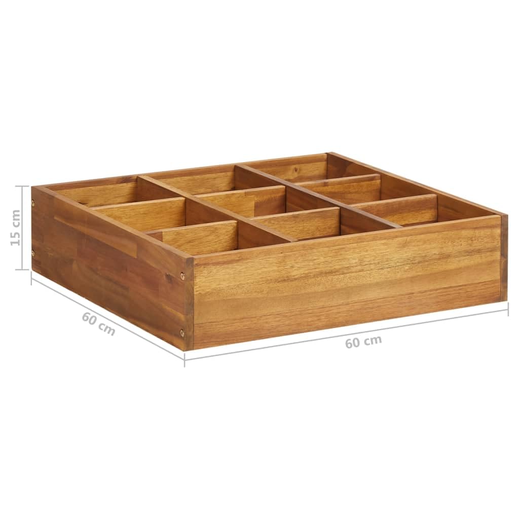 Lit Surélevé de Jardin à Herbes en Bois d'Acacia Massif, Carré Potager 9 Poches pour Plantes Aromatiques, Jardinière Robuste pour Intérieur et Extérieur, 60 x 60 x 15 cm