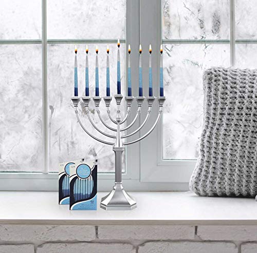 Traditional Classic Hanukkah Menorah - 9.5" Tall Graceful Style Candle Minorah Precision Die Cast Non Tarnish (Satin Silver) by Zion Judaica