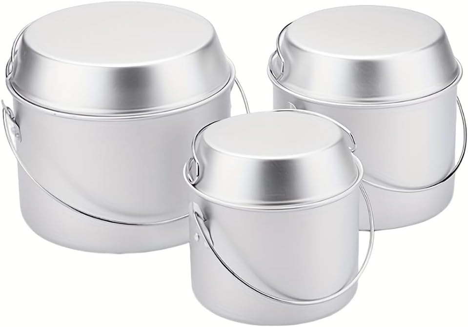 6PCS Hard Anodized Aluminum Camping Cookware Set, Nested Portable Backpacking Cooking Kit with Foldable Handles for Hiking Picnic Outdoor Travel