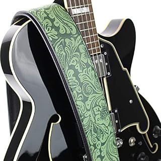 Walker And Williams G-977 Sangle en mousse légère avec motif floral en relief et gant rembourré à l’arrière en cuir Vert - Les Beatles, Paul McCartney, John Lennon, RIngo Starr, George Harrison Walker And Williams G-977 Sangle en mousse légère avec motif floral en relief et gant rembourré à l'arrière en cuir Vert – Image 5