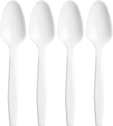 ZEML 50 Medium-Weight Disposable Plastic Teaspoons - White