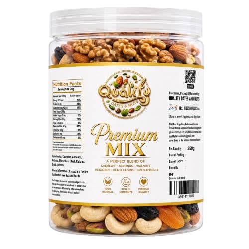 Quality Premium Mix Dry Fruits 250g Cashews, Almonds, Walnuts, Pistachios, Black Raisins & Dried Apricots Mixed Nuts & Dry Fruits for Snacking-image-17
