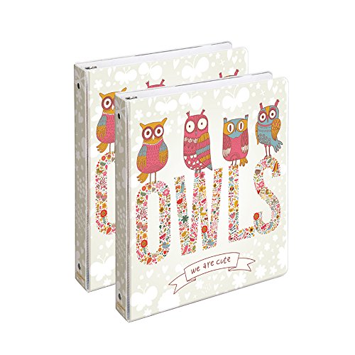 COMIX 2 Pack Letter Size, Heavy Duty Premium Designer 3 Round Ring Binder 1 Inch, (A2134) Back to School/Campus (Staring Owls)