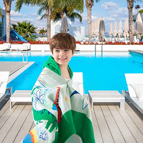 Voova & Movas Large Kids Hooded Towels | Soft Cotton (30X50 Inches) Beach, Bath, Pool Towel With Hood | Summer Beach Stuff For Boys&Girlsages 3-10 For Toddler,Jungle Dinosaur | Dino #TOP3
