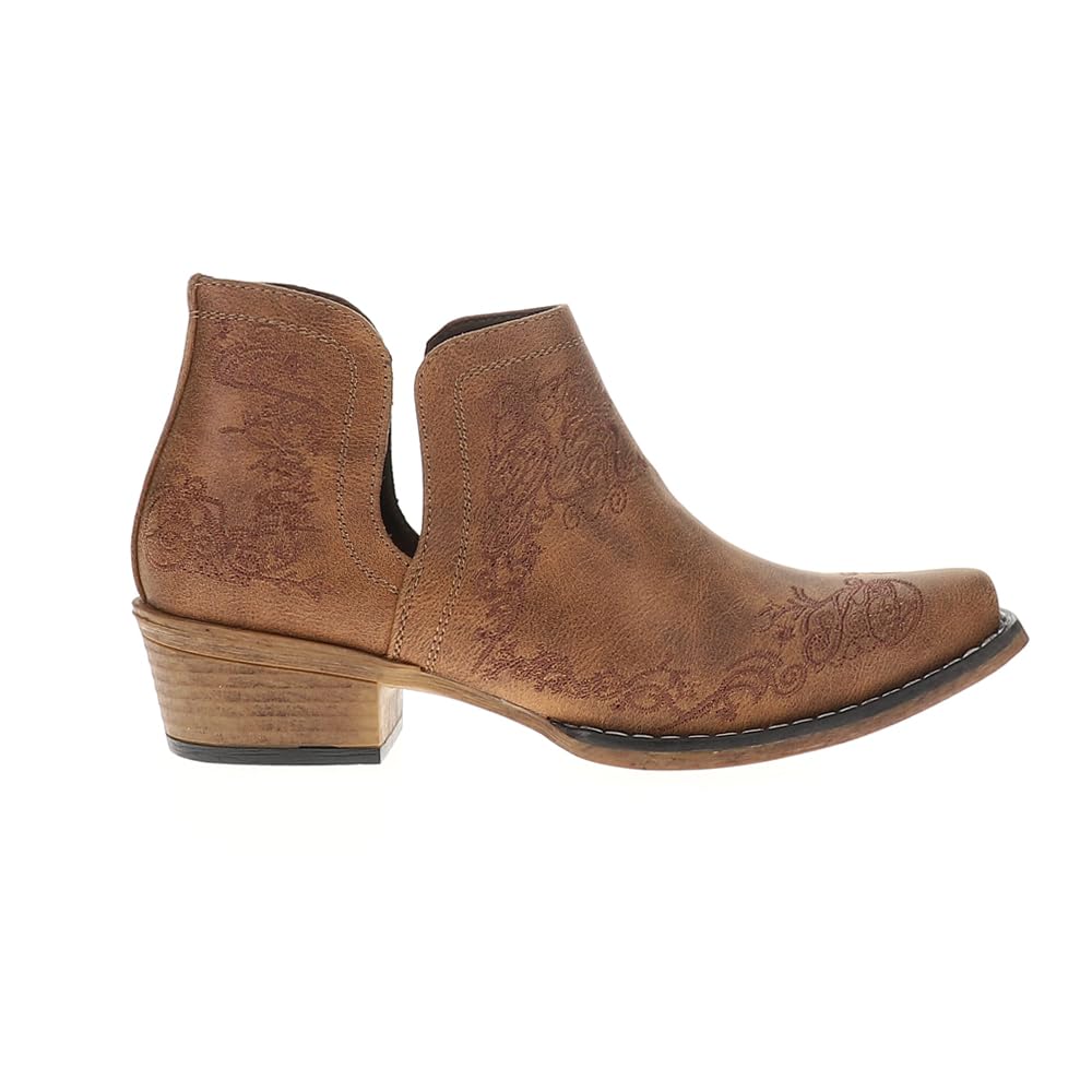Roper Womens Ava Scroll Embroidered Snip Toe Casual Boots Ankle Low Heel 1-2 - Brown