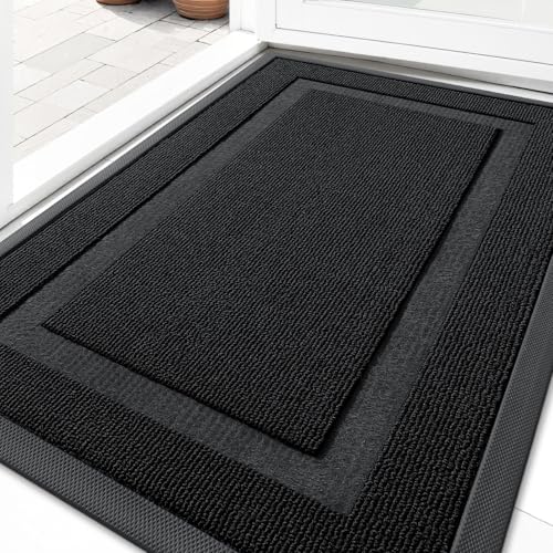 Image of OLANLY Front Door Mat Indoor Outdoor Entrance, Waterproof All-Season, All-Weather Doormat, Sturdy Natural Rubber, Fade Resistant, Low Profile, Easy Clean Patio Porch Entryway Mat, 29.5x17, Jet Black