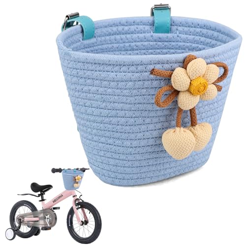 MAKELEN Knitting Colorful Kids Bicycle Basket, Handlebars Mount Bike Basket for Boys and Girls, Easy Install Front Bike Basket for Children's Bicycle, Tricycle (Blue)