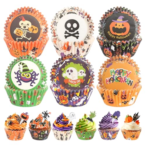 150 moldes de papel para magdalenas de Halloween, con 150 moldes de papel para cupcakes, decoración de fiestas y postres