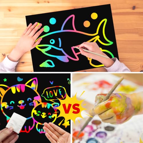 Image of ZMLM Scratch Paper Art Craft: 2 Pack Rainbow Scratch Set for 3 4 5 6 7 8 9 10 Years Old Girls Boys Students Drawing Coloring Black Magic Art Supplies Kits Gifts School Birthday Party Toys (Ocean)