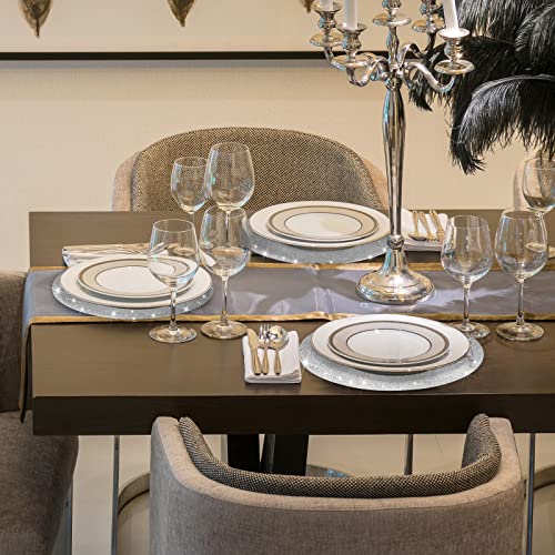 6 Pcs Silver Placemats Silver Glitter Placemats Round Glam Table Mats For Dinning Table Christmas Valentine Holiday Party Wedding Banquets, 13.77 Inch #TOP5