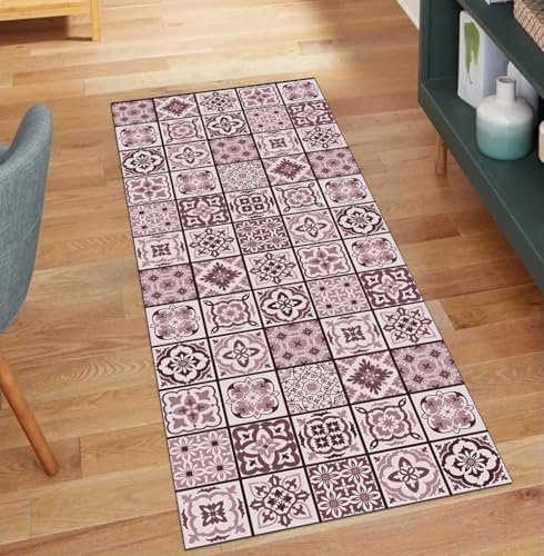 Alfombra bohemia de pasillo marrón de 80x80 cm lavable 2