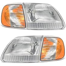 Headlight Compatible with Ford F-150 1997-2003/Ford F-150 Heritage 2004 Chrome Housing Amber Reflector Replacement Pair Chrome Housing Amber Reflector Clear LensW/O Bulbs